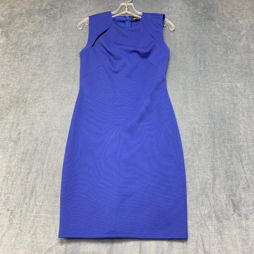 TopShop Bodycon Dress Women 8 Blue Sleeveless Party Wear Cut Out Ribbed Back Zip